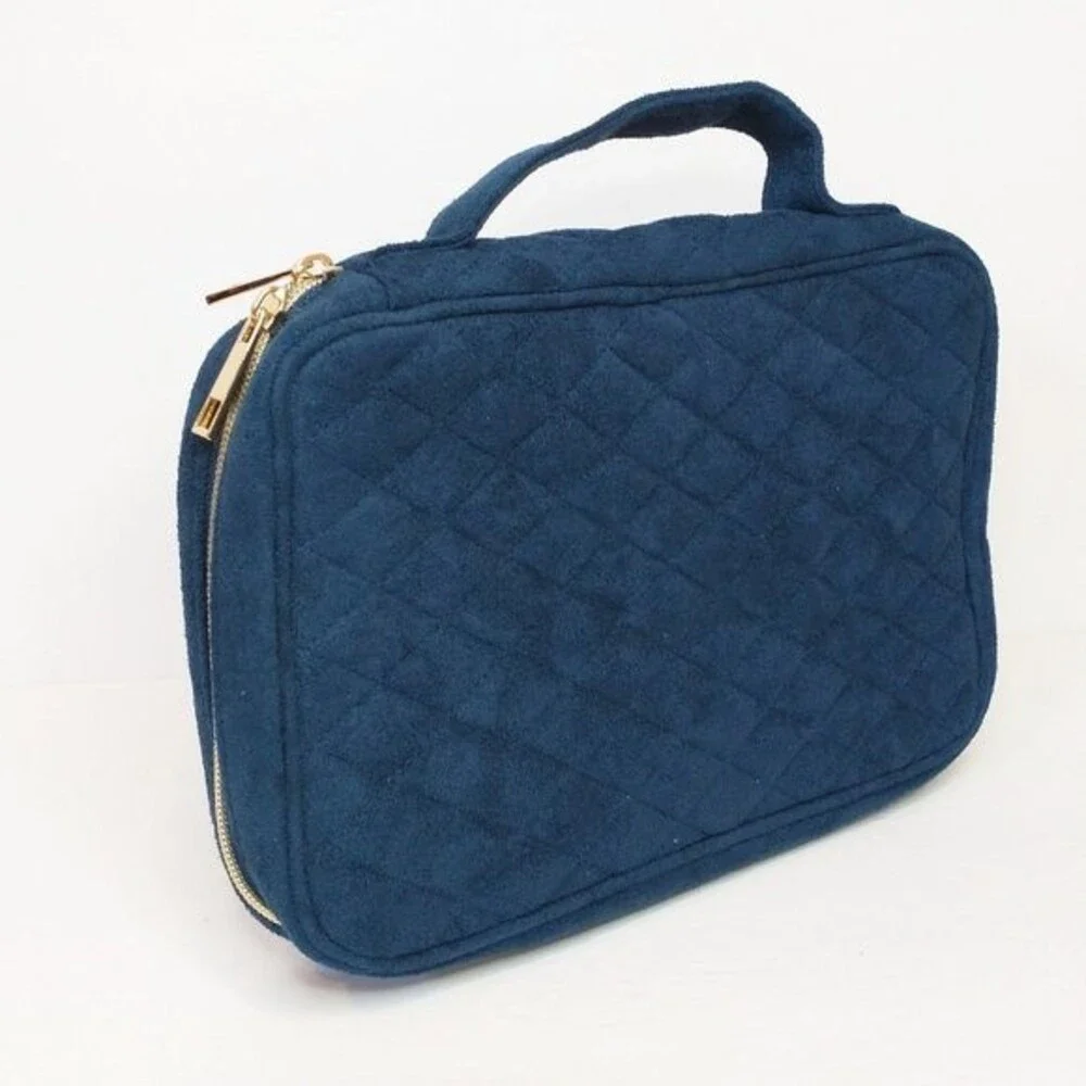 Quilted Navy Blue Travel Jewelry Organizer Case Zip Pouch Padded Storage Bag - Picture 2 of 12